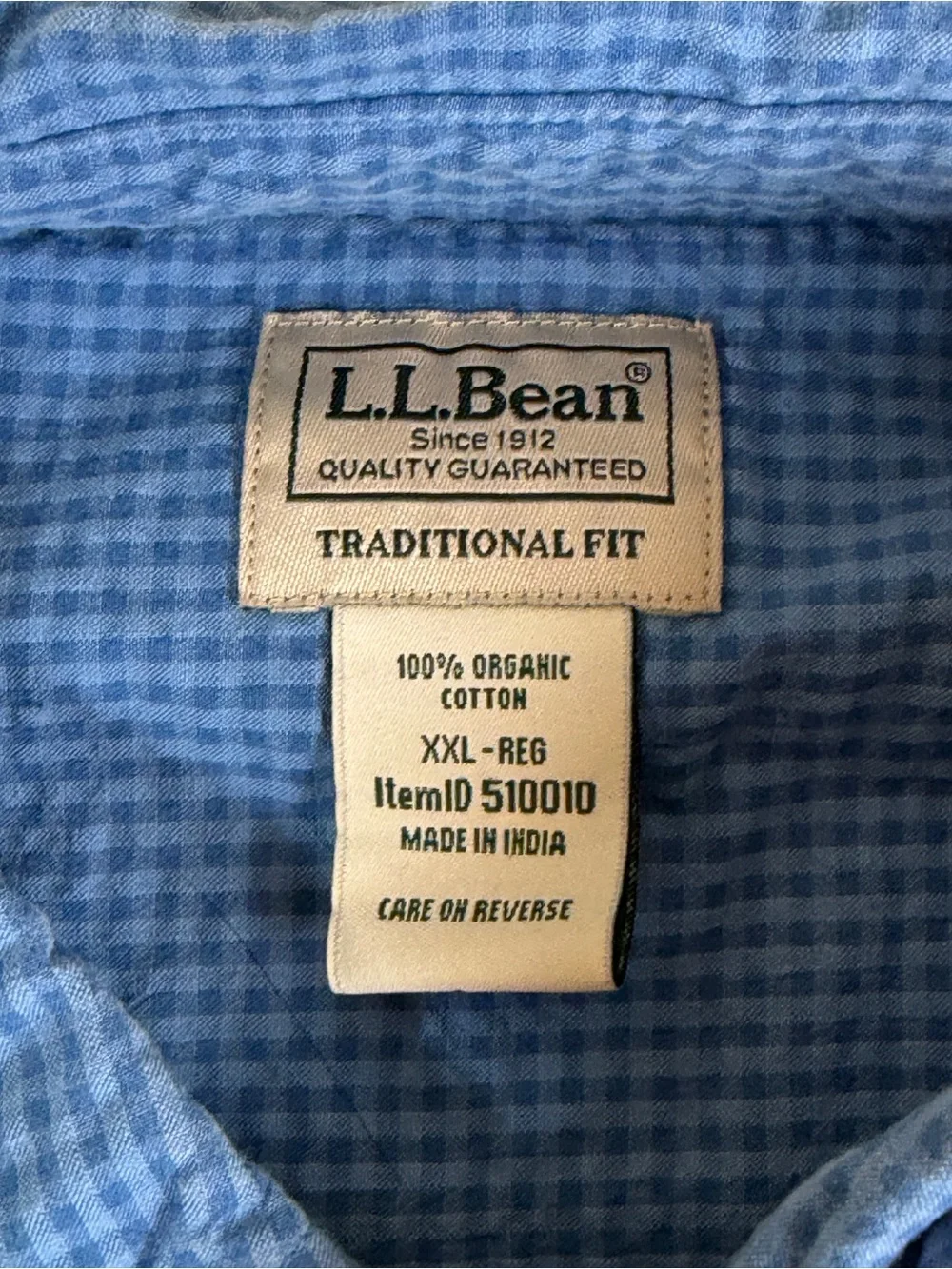 L.L. Bean Light Blue Checked Button-Down Shirt